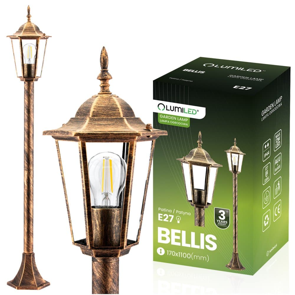 Záhradné svietidlo vonkajšie E27 nízke PENDLET 1m patina BELLIS LUMILED