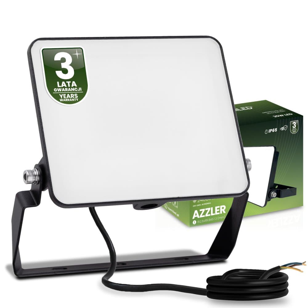 LED reflektor AZZLER 20W 2400lm 4000K IP65 Halogénová vonkajšia lampa Black LUMILED 1