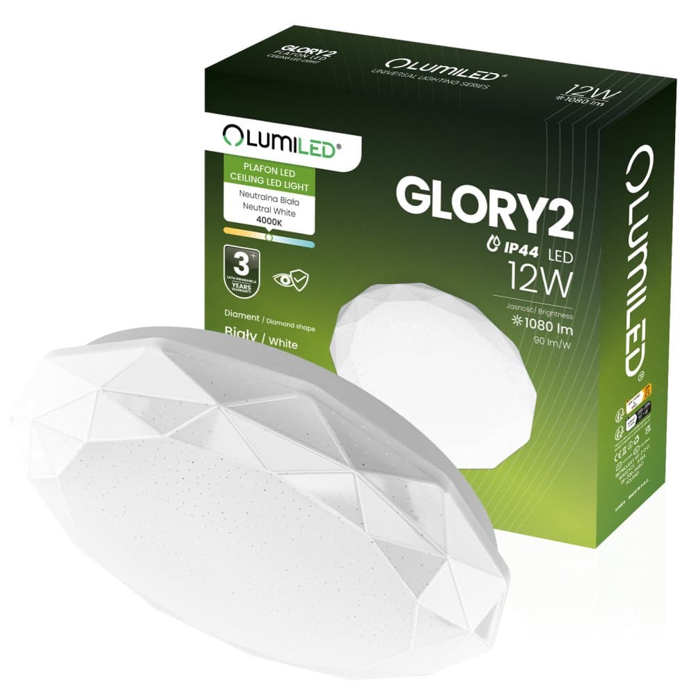 LED stropné svietidlo 12W IP44 Round GLORY 2 DIAMENT 26cm LUMILED 1