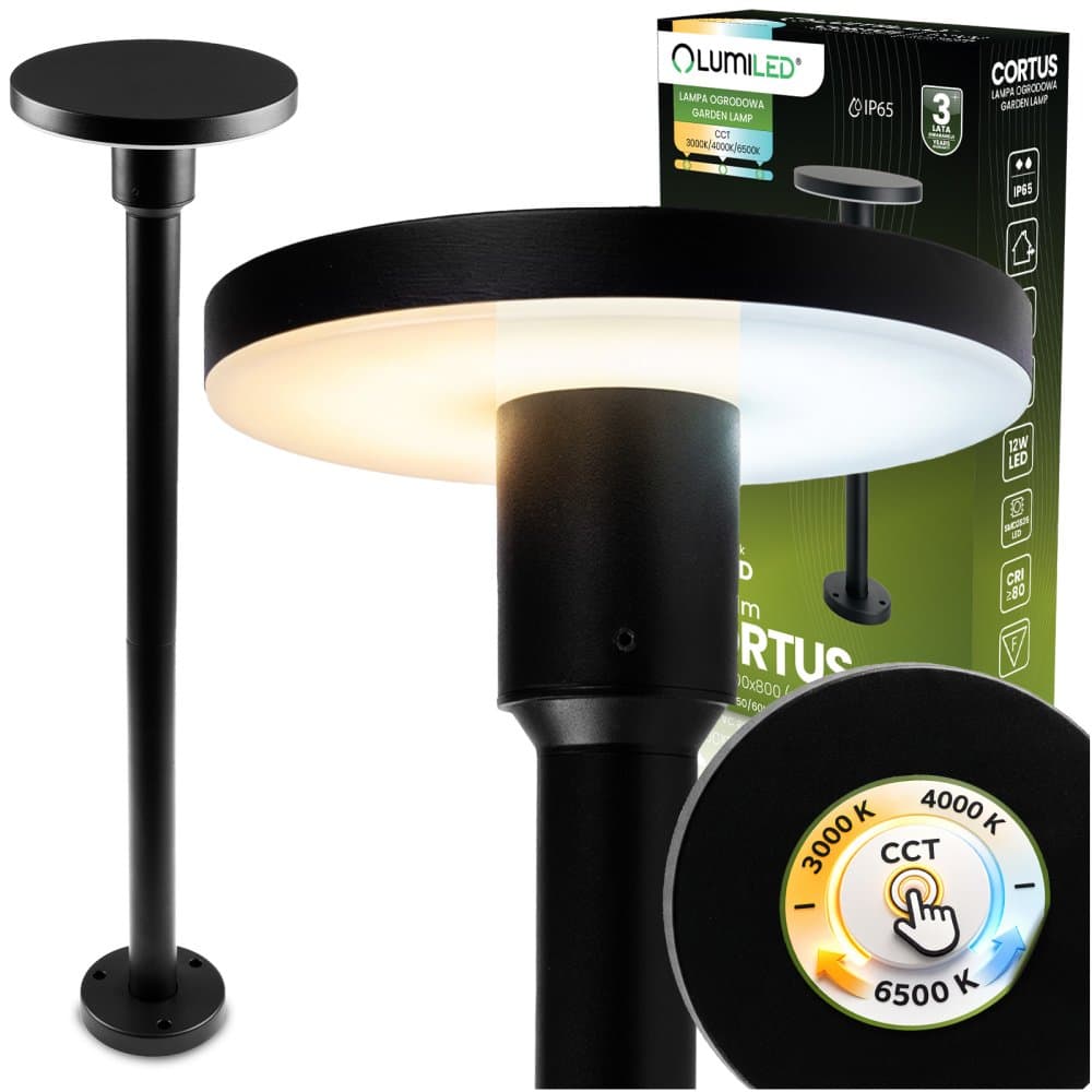 Vonkajšia záhradná lampa stĺpik stojaca CCT LED 12W 3000-6500K IP65 CORTUS LUMILED 1