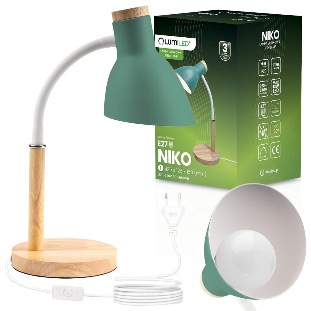 Stolná lampa školská kresliarska dekoratívna E27 NIKO zelená Lumiled 1