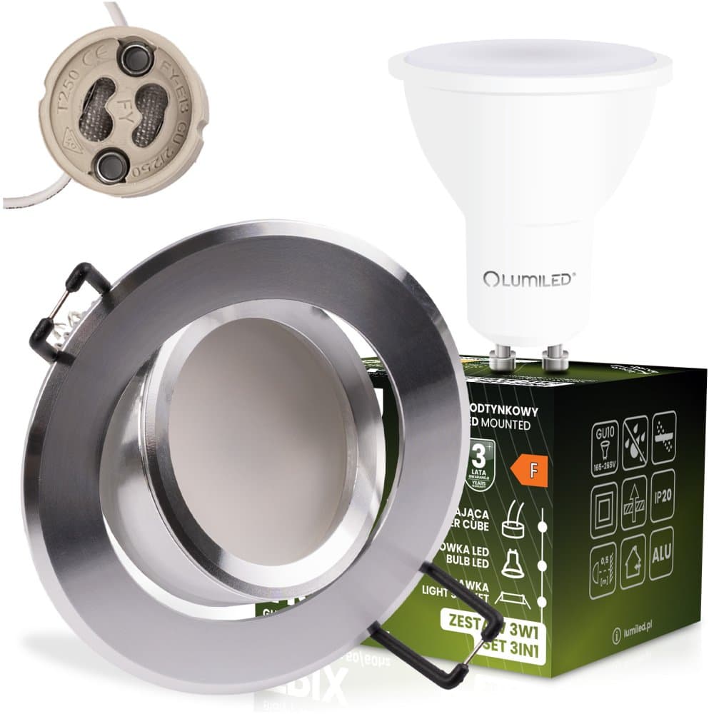 Zapustené halogénové svietidlo okrúhle pohyblivé TRIX 3v1 GU10 6W 3000K strieborný LUMILED 1