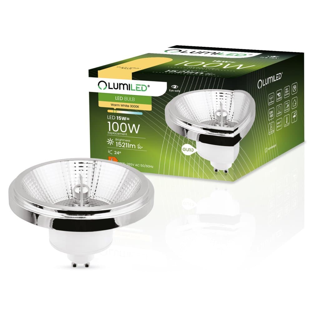 LED žiarovka GU10 ES111 15W = 100W 1521lm 3000K Warm 24° Silver LUMILED 1