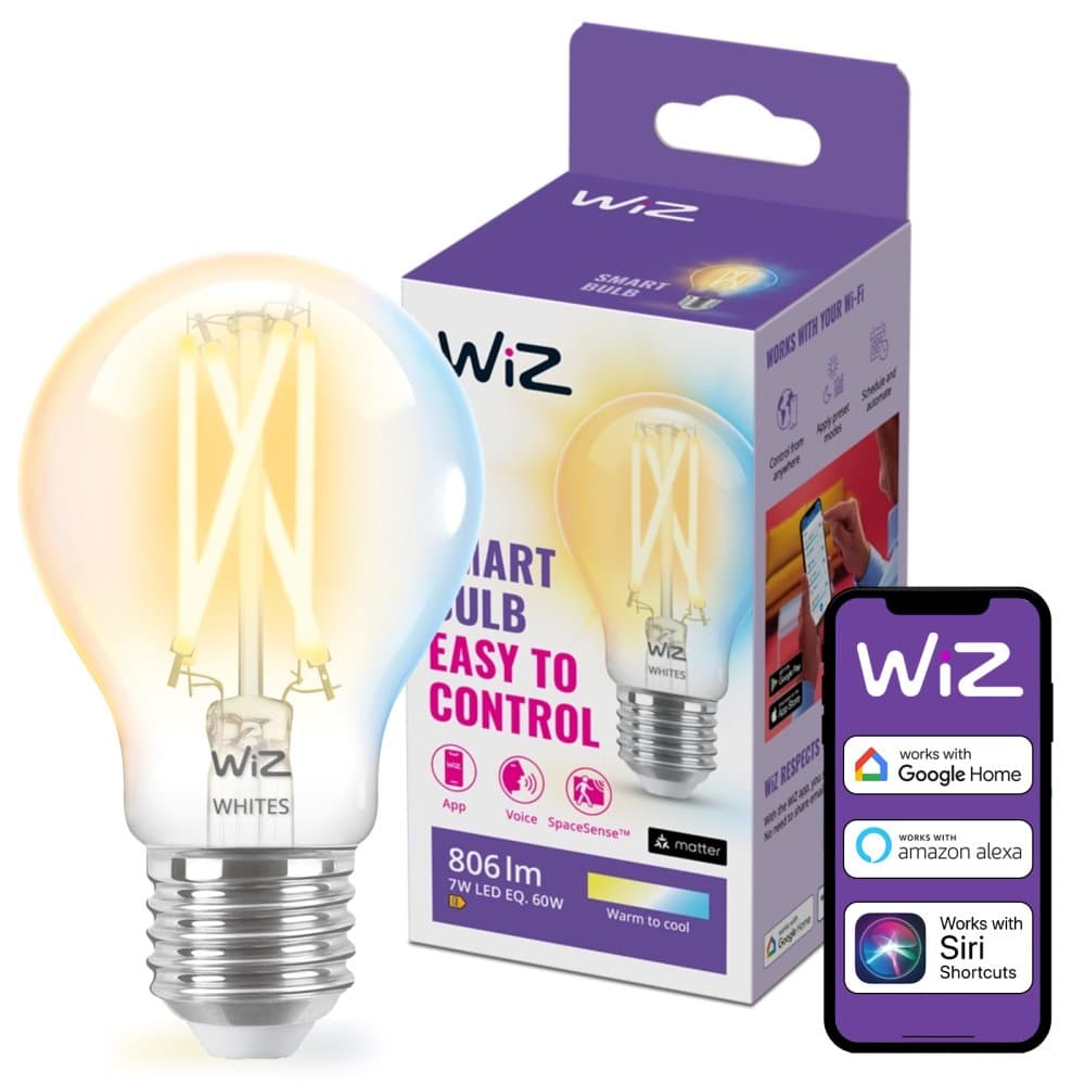 LED žiarovka E27 A60 7W = 60W 806lm 2700-6500K TW FILAMENT Intelligent SMART WiFi Bluetooth App WiZ 1