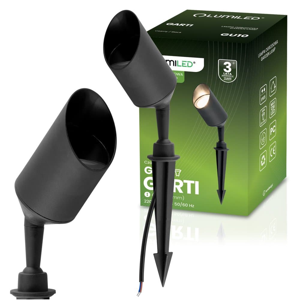 Záhradná vonkajšia lampa LED GU10 reflektor zapichovacia IP65 GARTI kábel LUMILED