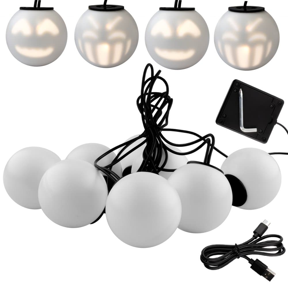 Vianočná girlanda 8x LED na batérie dekoratívni snehuliaci duchovia 4,33 m hrajúci biely +USB C