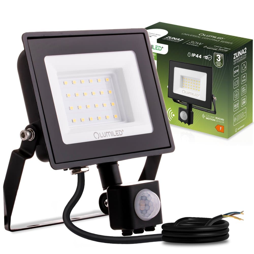 LED reflektor ZUNA2 30W 2700lm 4000K IP44 Black Senzor pohybu LUMILED 1