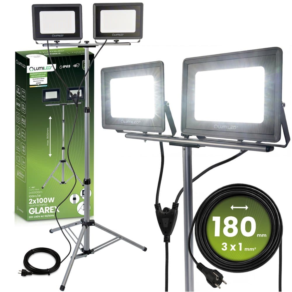 Reflektor LED Halogén lampa 2 x 100W na statíve GLAREX 4000K LUMILED 1