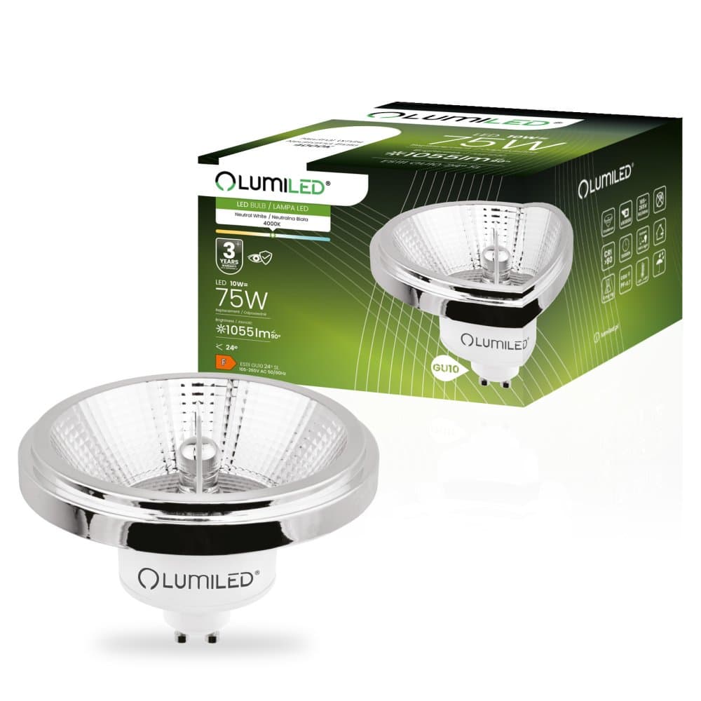 LED žiarovka GU10 Reflector ES111 10W = 75W 1055lm 4000K Neutrálna 24° Strieborná LUMILED
