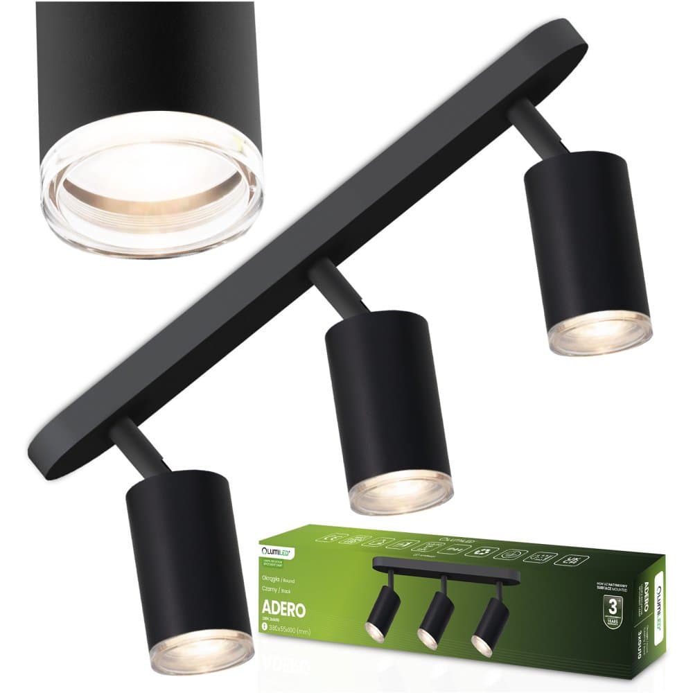 Stropná lampa reflektor LED Spot 3x GU10 IP44 ADERO čierna Lumiled 1