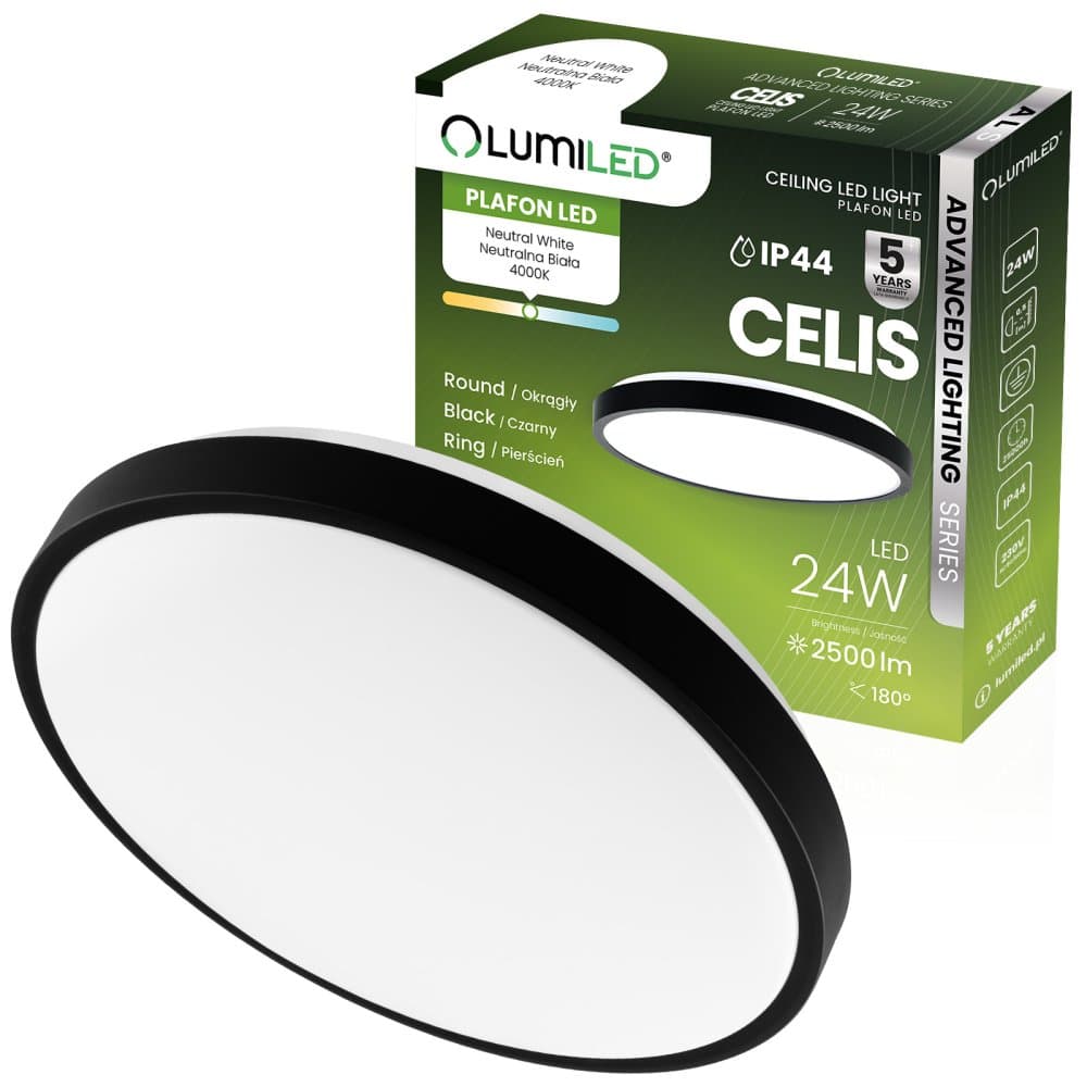 LED stropný plafón s povrchovou montážou 24W 4000K CELIS Round IP44 Black Ring ALS LUMILED