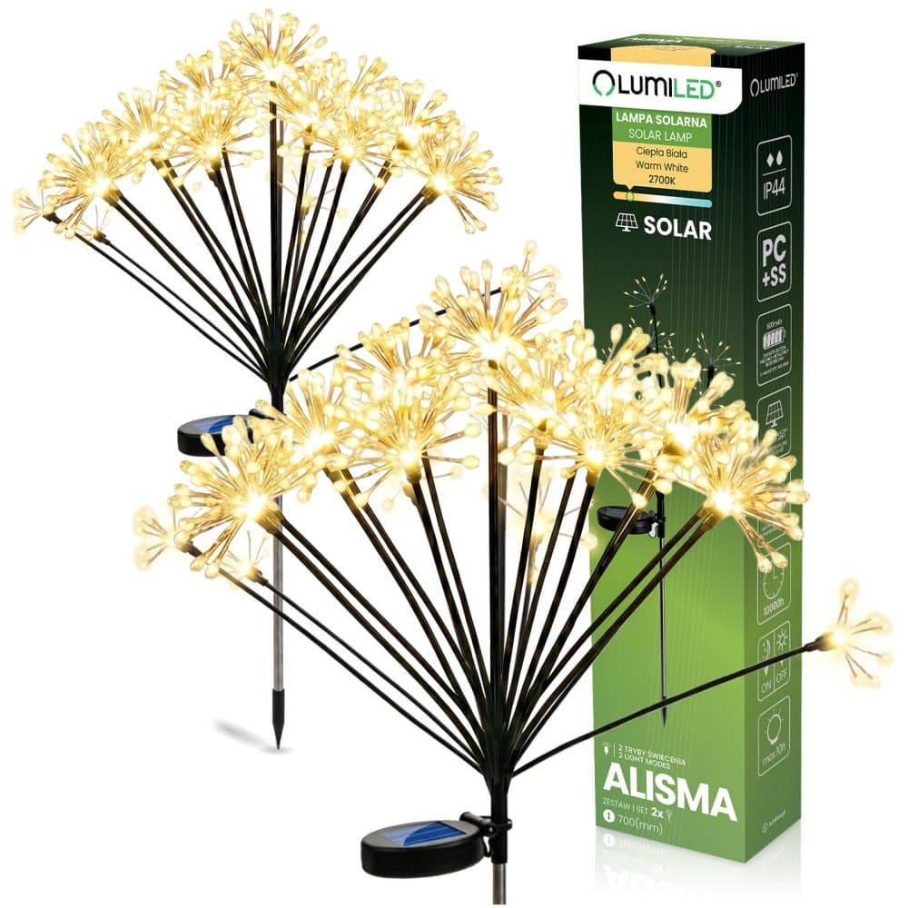 2x Solárna záhradná lampa LED ALISMA zapichovacia vonkajšia 70cm 2700K IP44 LUMILED 1