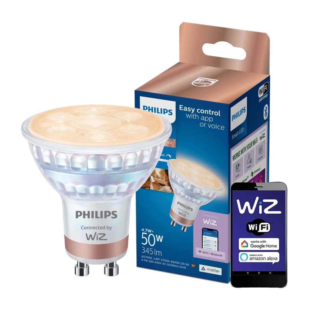 LED GU10 Reflektor PAR16 4,7W = 50W 345lm 2700-6500K TW Smart SMART WiFi Bluetooth App WiZ Philips 1