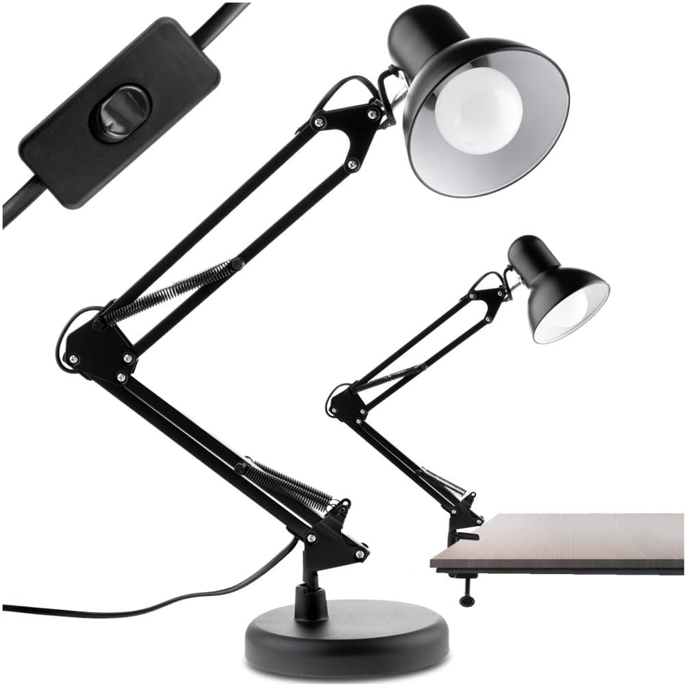 Kresliarska stolová lampa E27 TOBI čierna Lumiled s úchytom na dosku 1