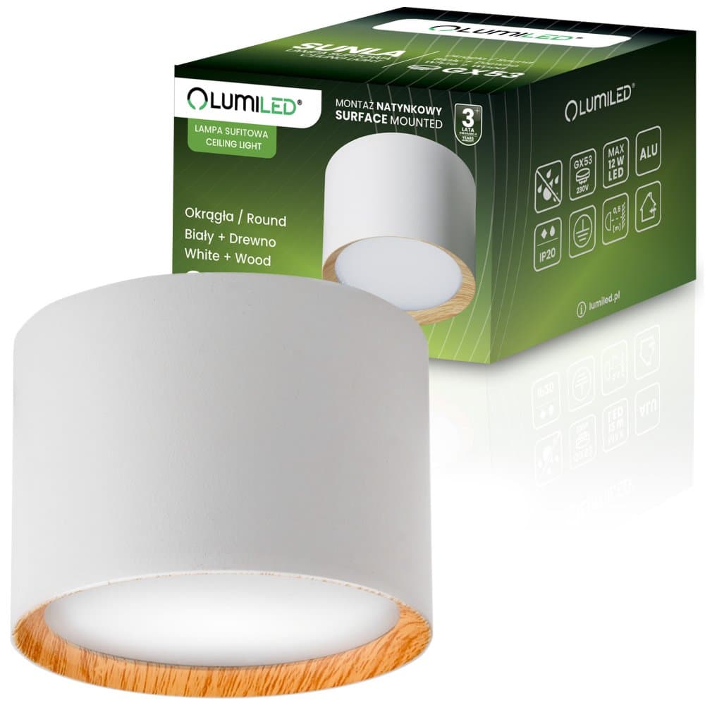 Halogénové prisadené svietidlo tuba GX53 spot nástenné stropné valec SUNLA biela LUMILED