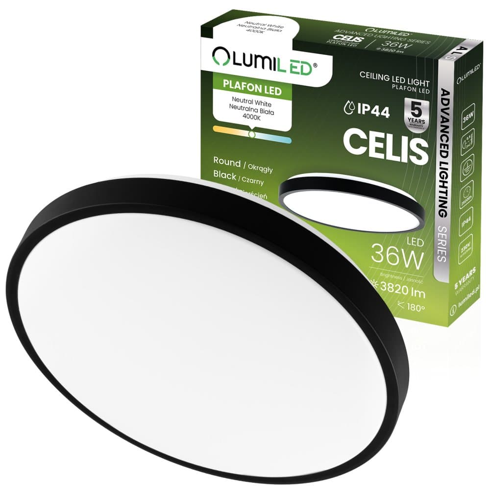 LED stropný plafón 36W 4000K CELIS Round IP44 Black Ring ALS LUMILED