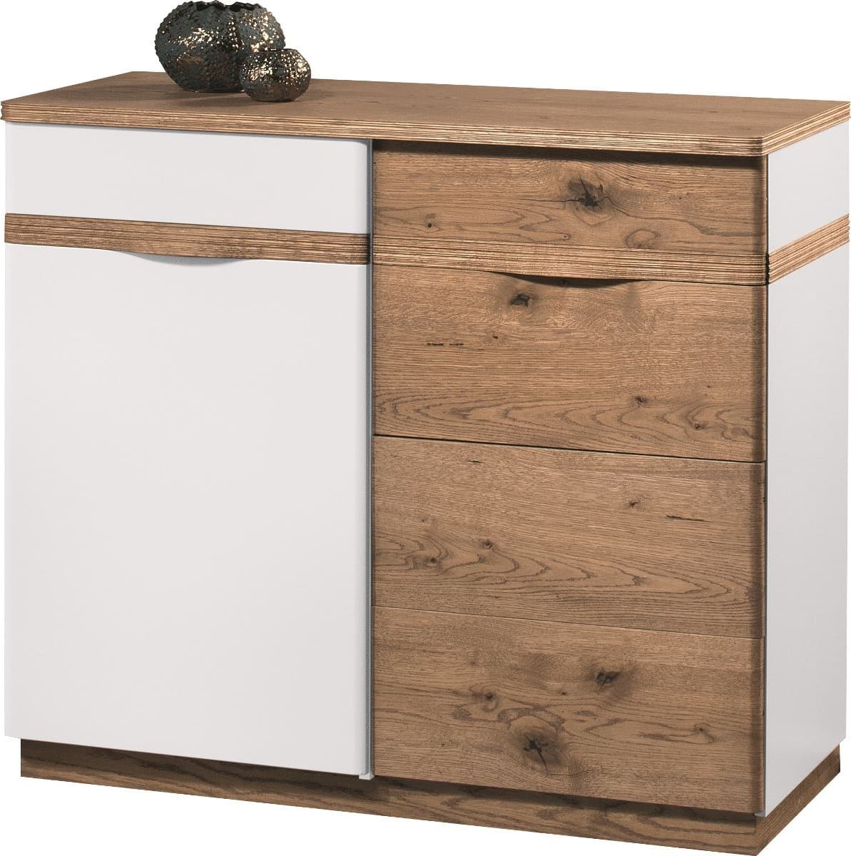 TARANKO Como CM-K2 P komoda biely vysoký lesk / dub Como 1