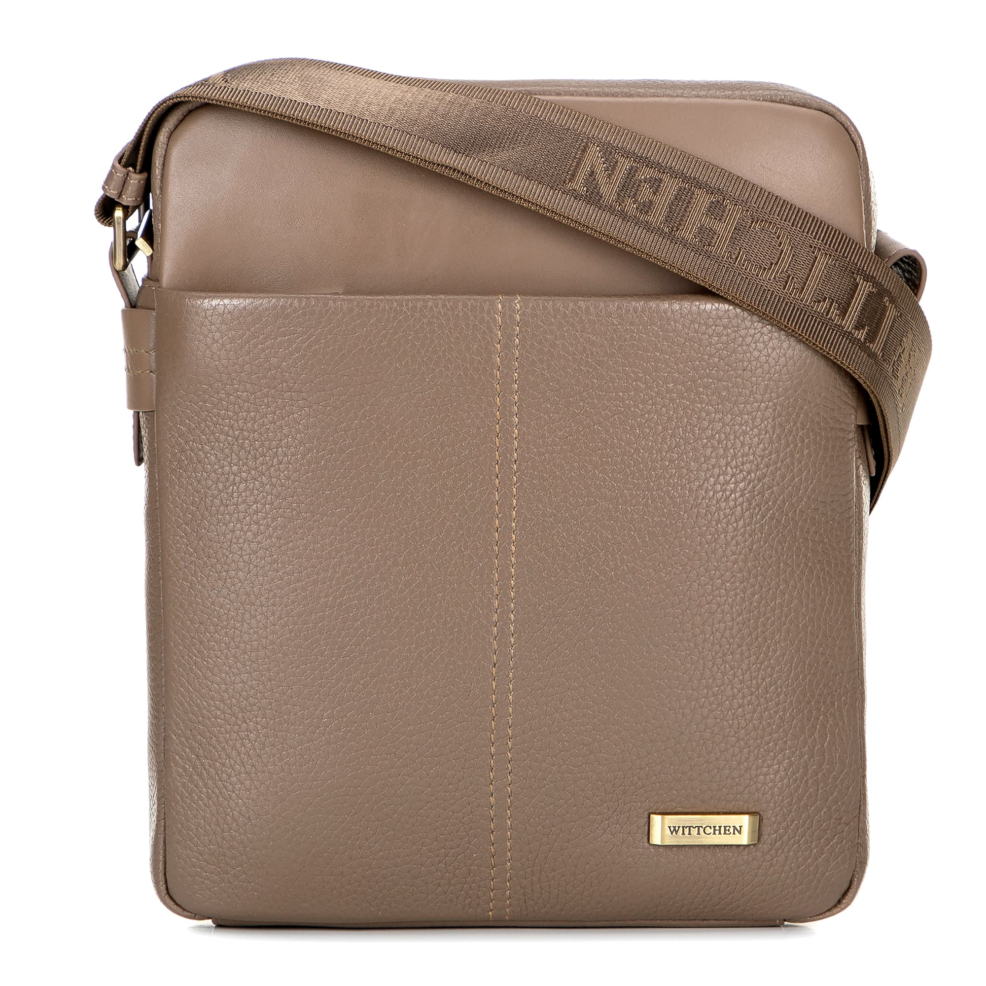 Pánska kožená crossbody taška s prešívaním taupe 100-4U-803-9 1