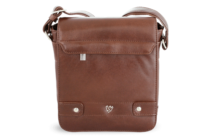 Malý hnedý pánsky kožený crossbag s poklopom 215-1701-40 1