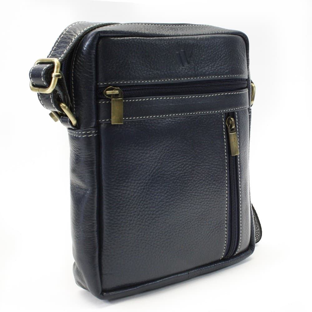 Tmavo modrý pánsky kožený zipsový crossbag 215-1218-97 1