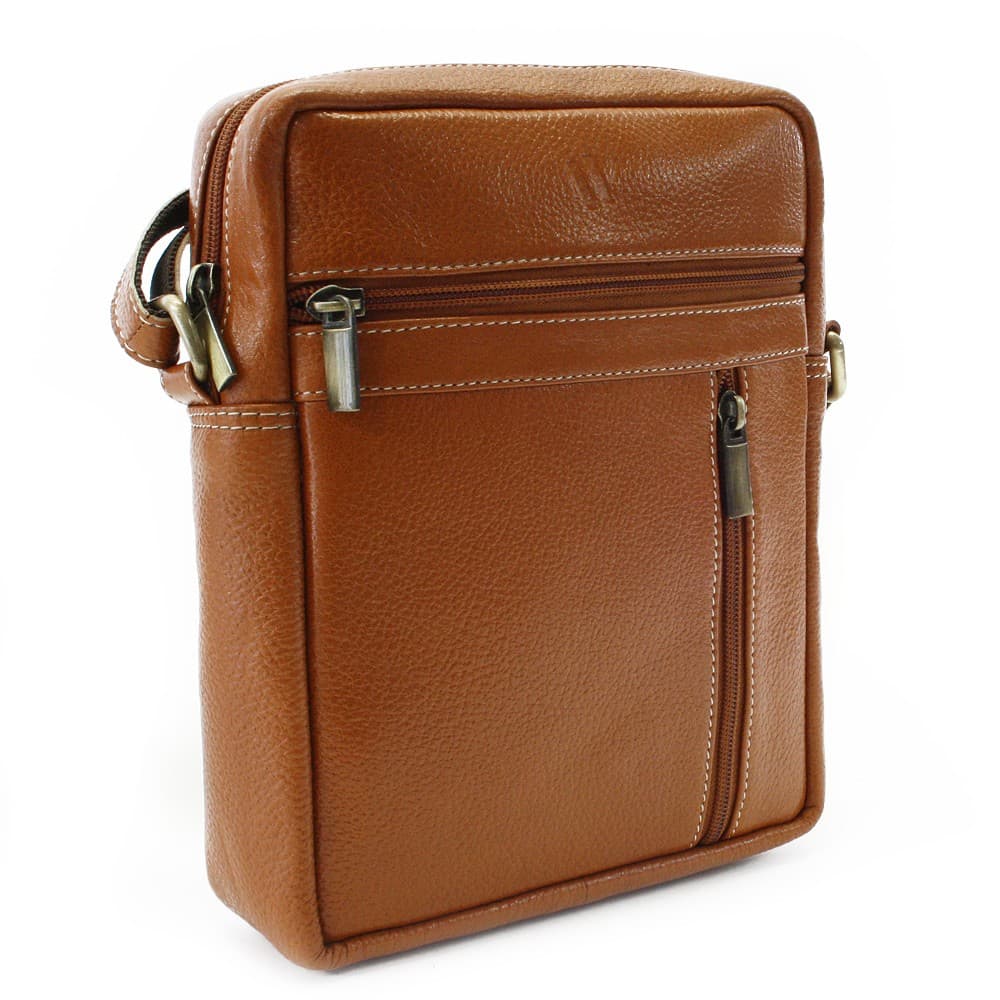 Svetlo hnedý pánsky kožený zipsový crossbag 215-1218-05 1