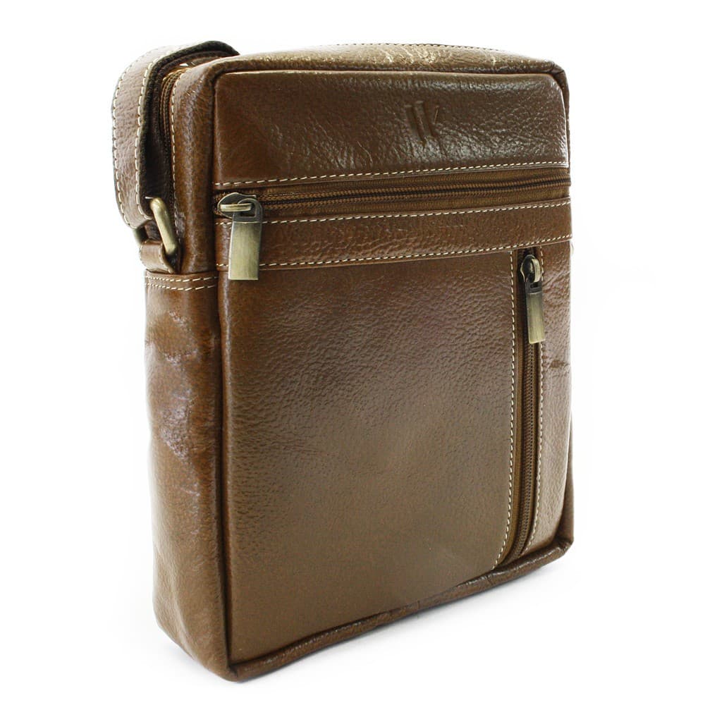 Tmavo hnedý pánsky kožený zipsový crossbag 215-1218-47 1