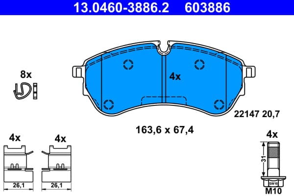 ATE Sada brzdových platničiek kotúčovej brzdy 13.0460-3886.2 1