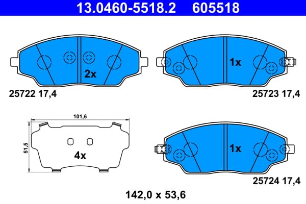 ATE Sada brzdových platničiek kotúčovej brzdy 13.0460-5518.2 1