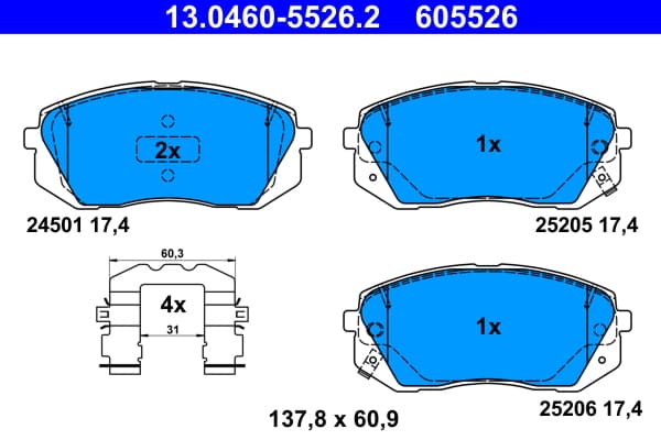 ATE Sada brzdových platničiek kotúčovej brzdy 13.0460-5526.2 1