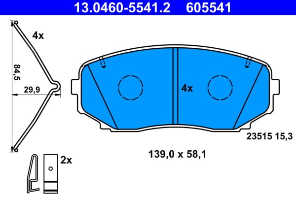 ATE Sada brzdových platničiek kotúčovej brzdy 13.0460-5541.2 1