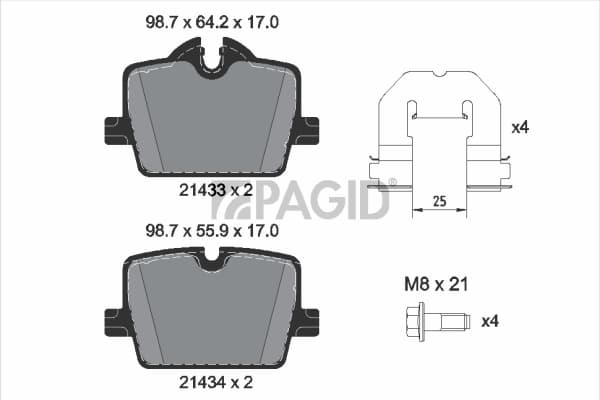 PAGID Sada brzdových platničiek kotúčovej brzdy T2887N 1