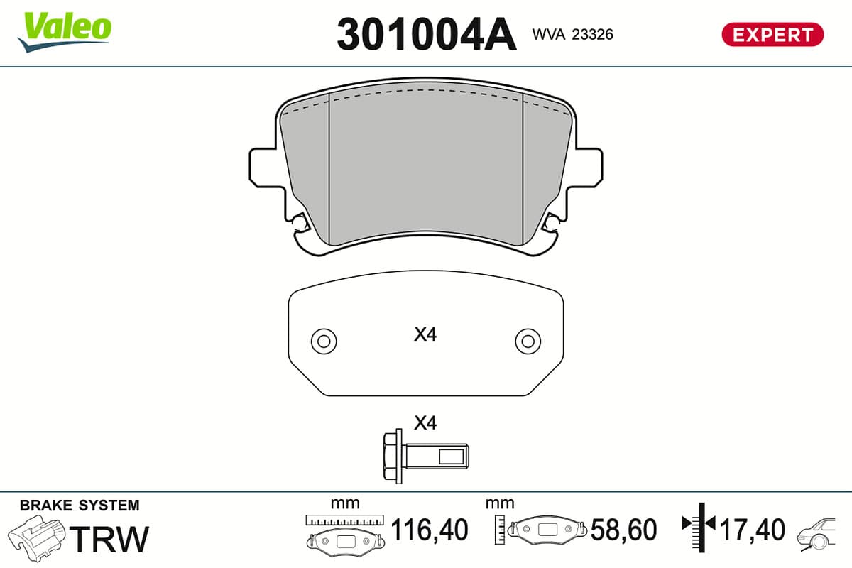 VALEO Sada brzdových platničiek kotúčovej brzdy 301004A 1