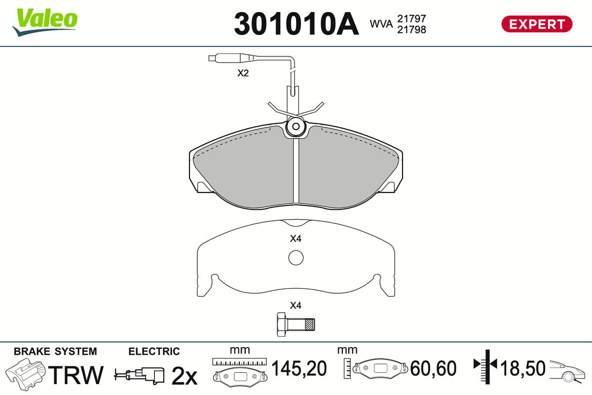 VALEO Sada brzdových platničiek kotúčovej brzdy 301010A 1