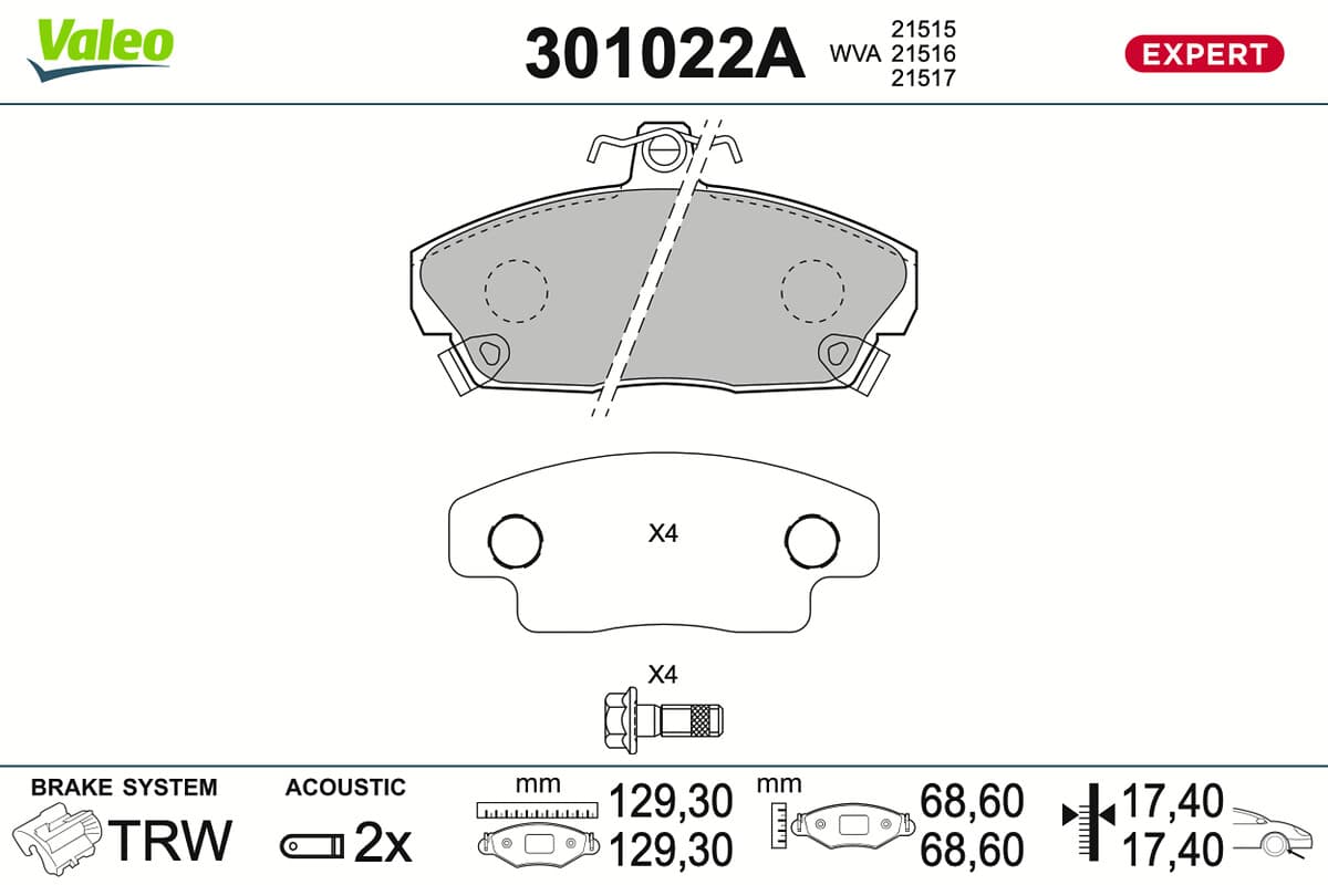 VALEO Sada brzdových platničiek kotúčovej brzdy 301022A 1