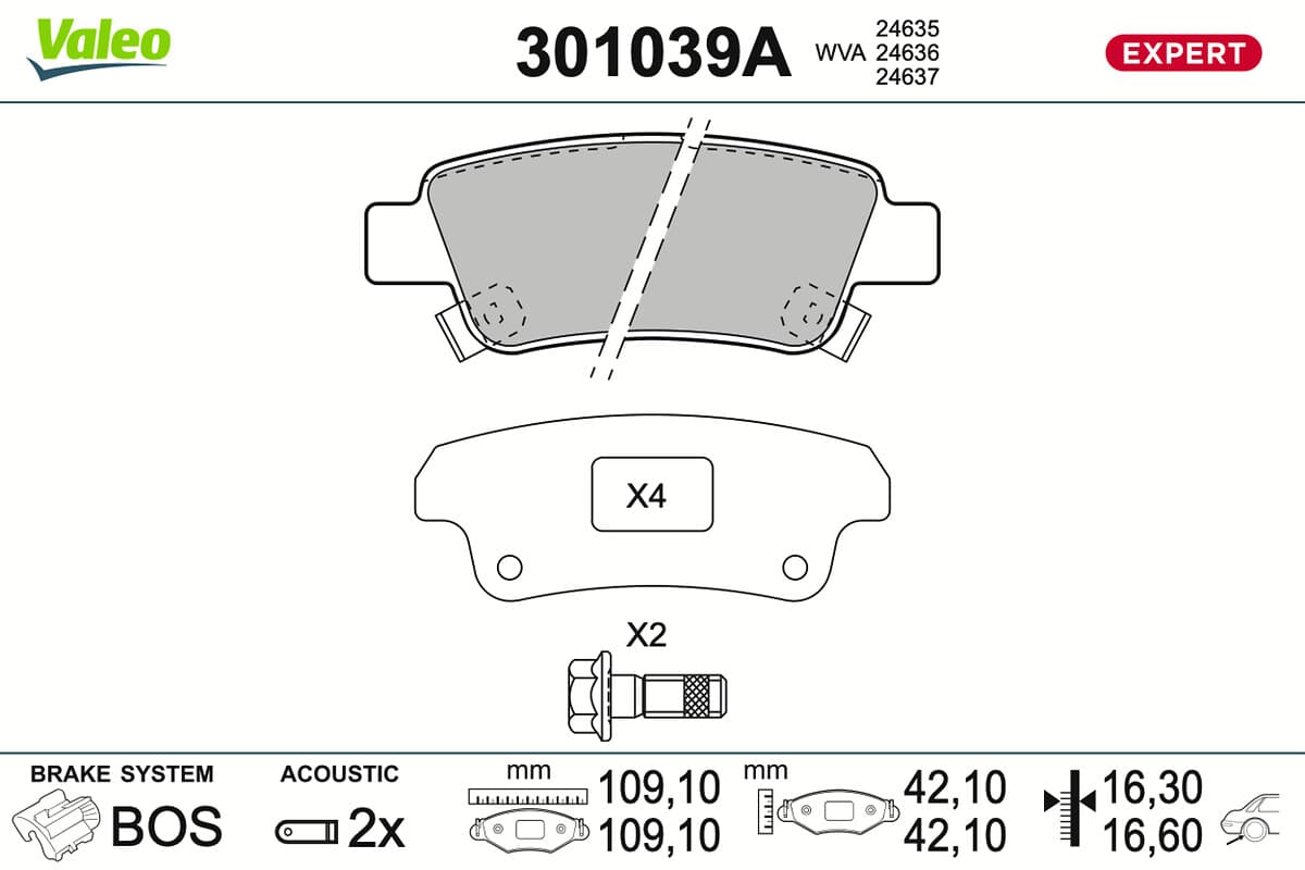 VALEO Sada brzdových platničiek kotúčovej brzdy 301039A 1