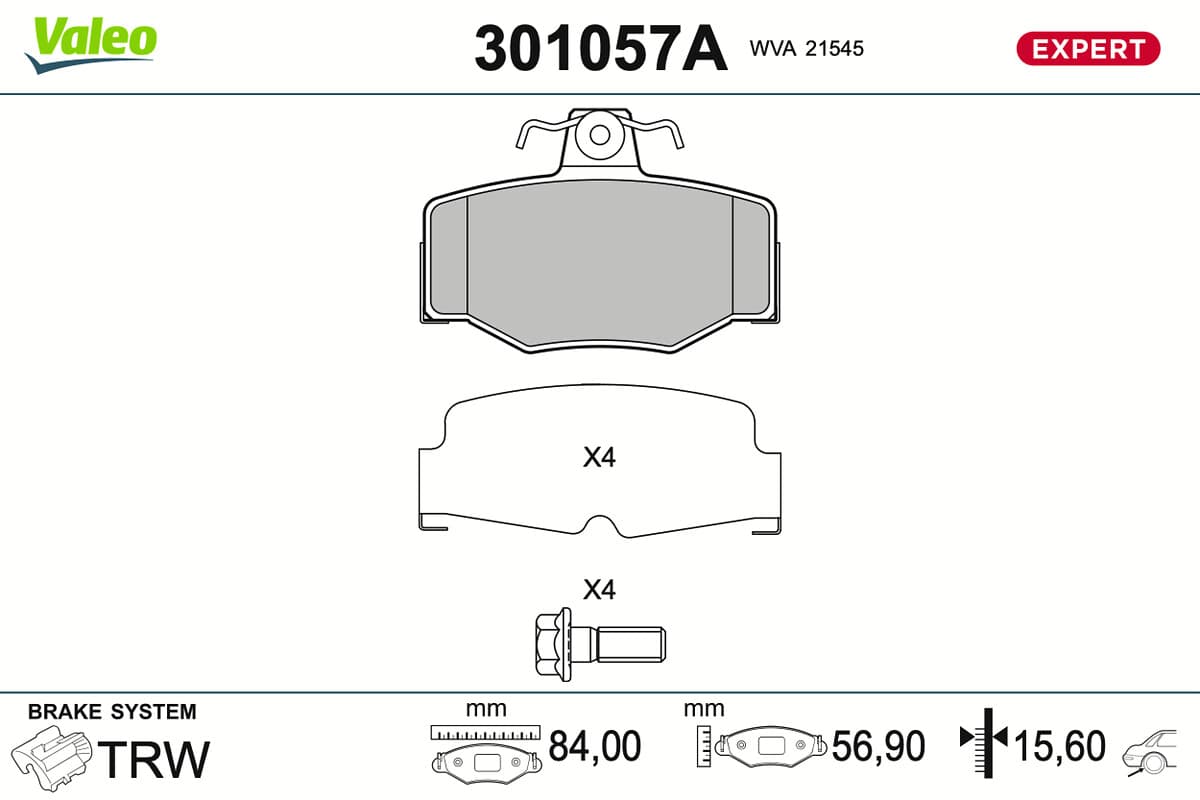 VALEO Sada brzdových platničiek kotúčovej brzdy 301057A 1