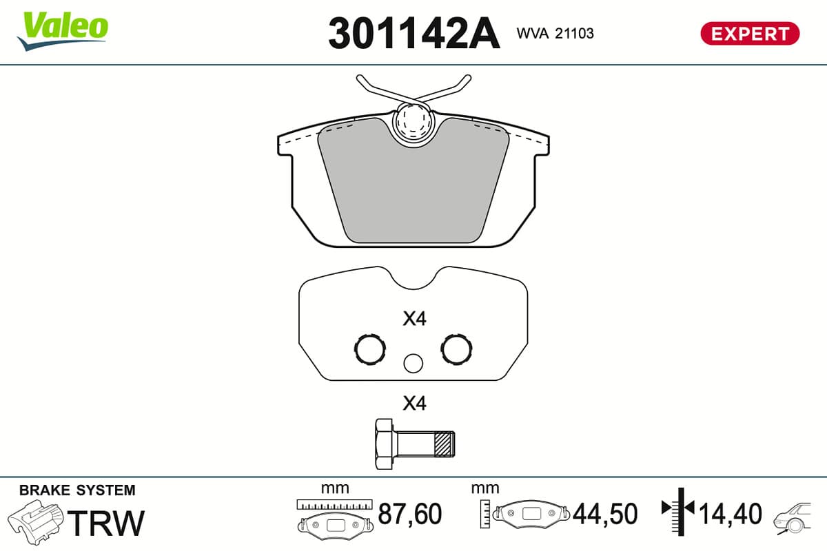 VALEO Sada brzdových platničiek kotúčovej brzdy 301142A 1