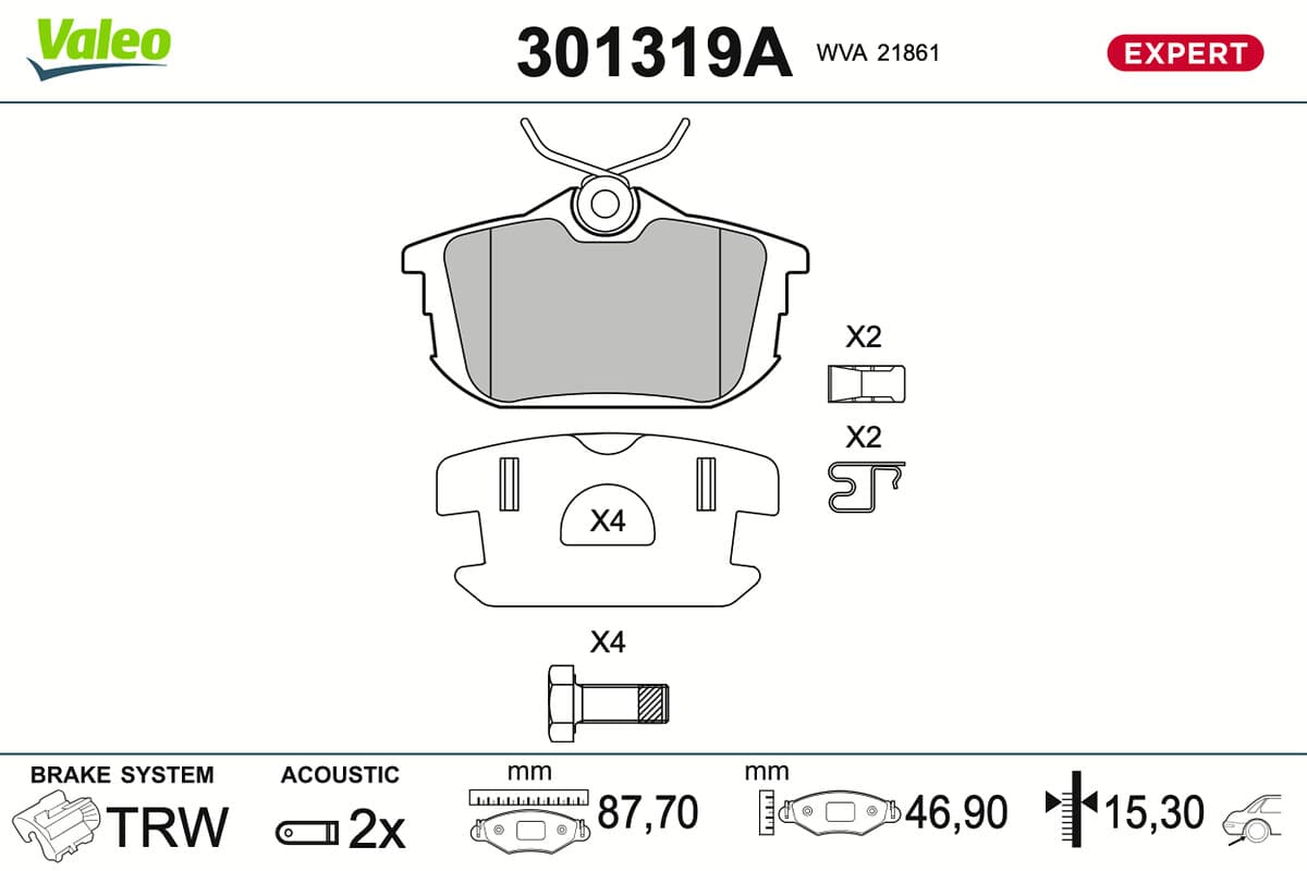 VALEO Sada brzdových platničiek kotúčovej brzdy 301319A 1