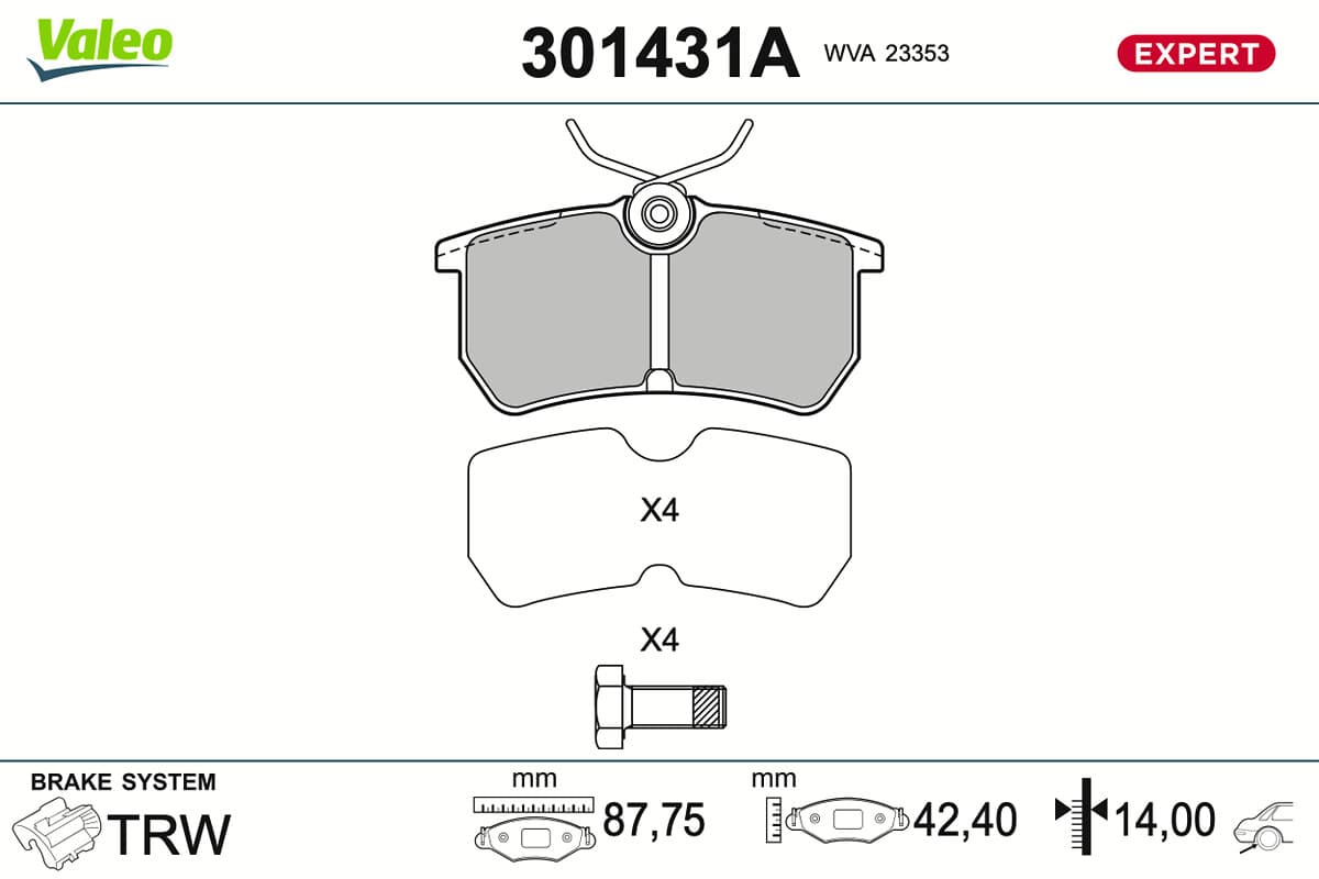 VALEO Sada brzdových platničiek kotúčovej brzdy 301431A 1