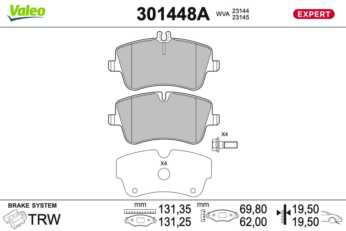 VALEO Sada brzdových platničiek kotúčovej brzdy 301448A 1