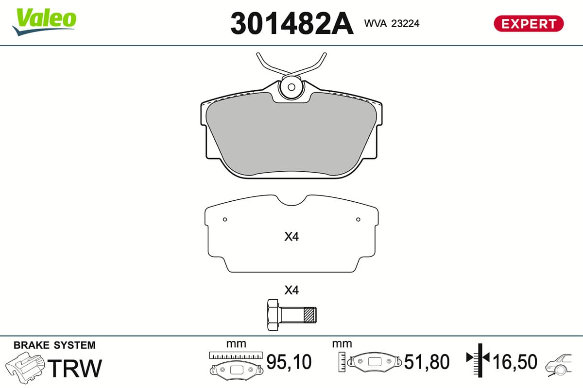 VALEO Sada brzdových platničiek kotúčovej brzdy 301482A 1
