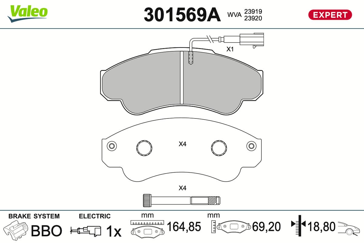 VALEO Sada brzdových platničiek kotúčovej brzdy 301569A 1