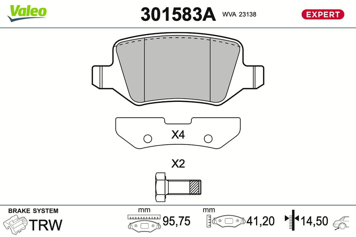 VALEO Sada brzdových platničiek kotúčovej brzdy 301583A 1