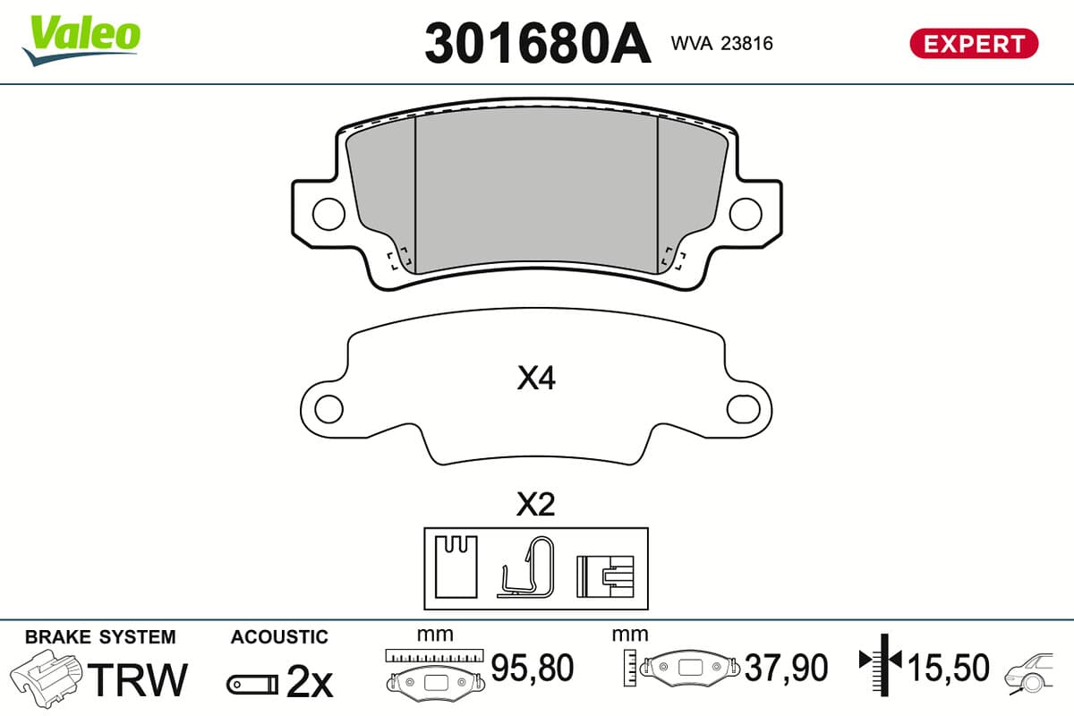 VALEO Sada brzdových platničiek kotúčovej brzdy 301680A 1