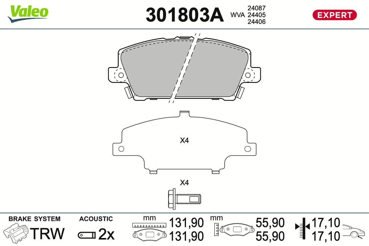 VALEO Sada brzdových platničiek kotúčovej brzdy 301803A 1