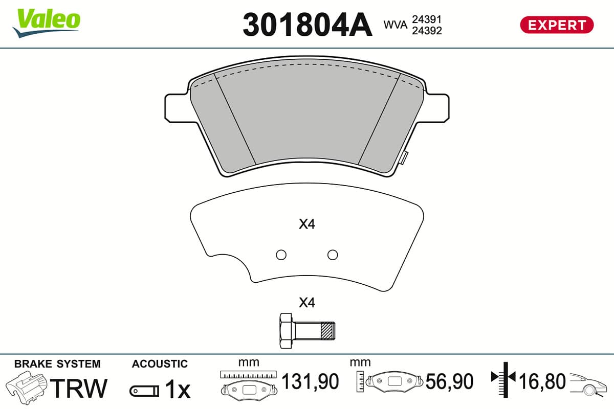 VALEO Sada brzdových platničiek kotúčovej brzdy 301804A 1