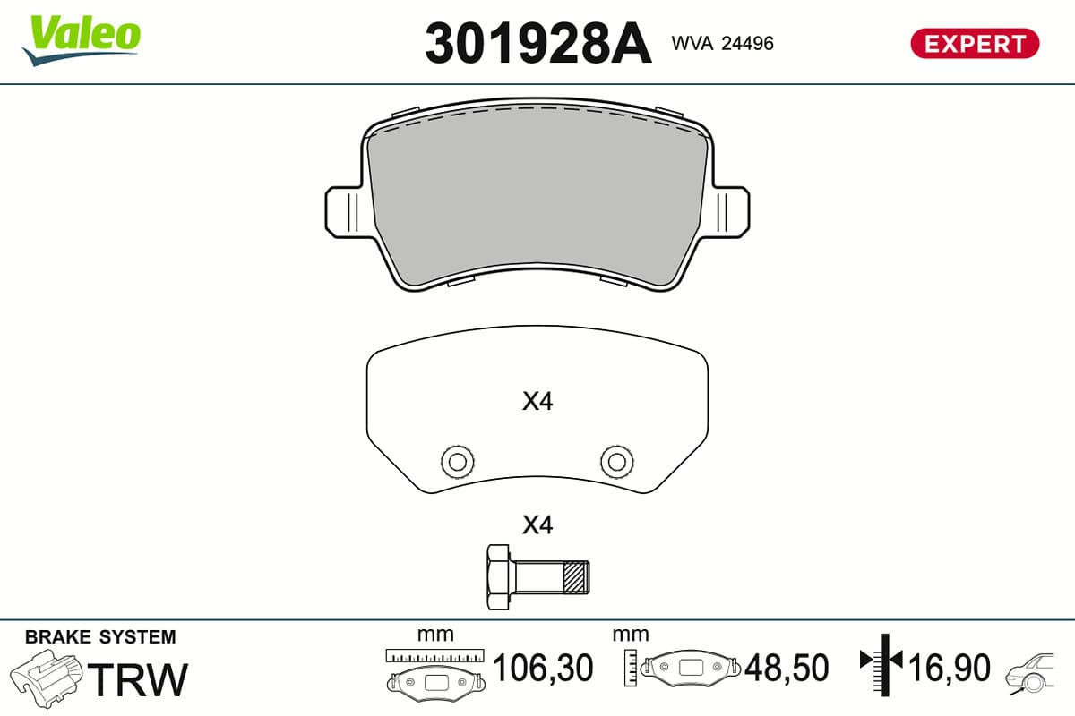 VALEO Sada brzdových platničiek kotúčovej brzdy 301928A 1