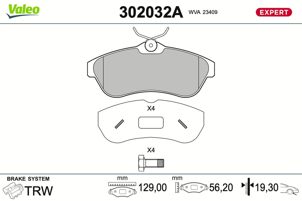 VALEO Sada brzdových platničiek kotúčovej brzdy 302032A 1