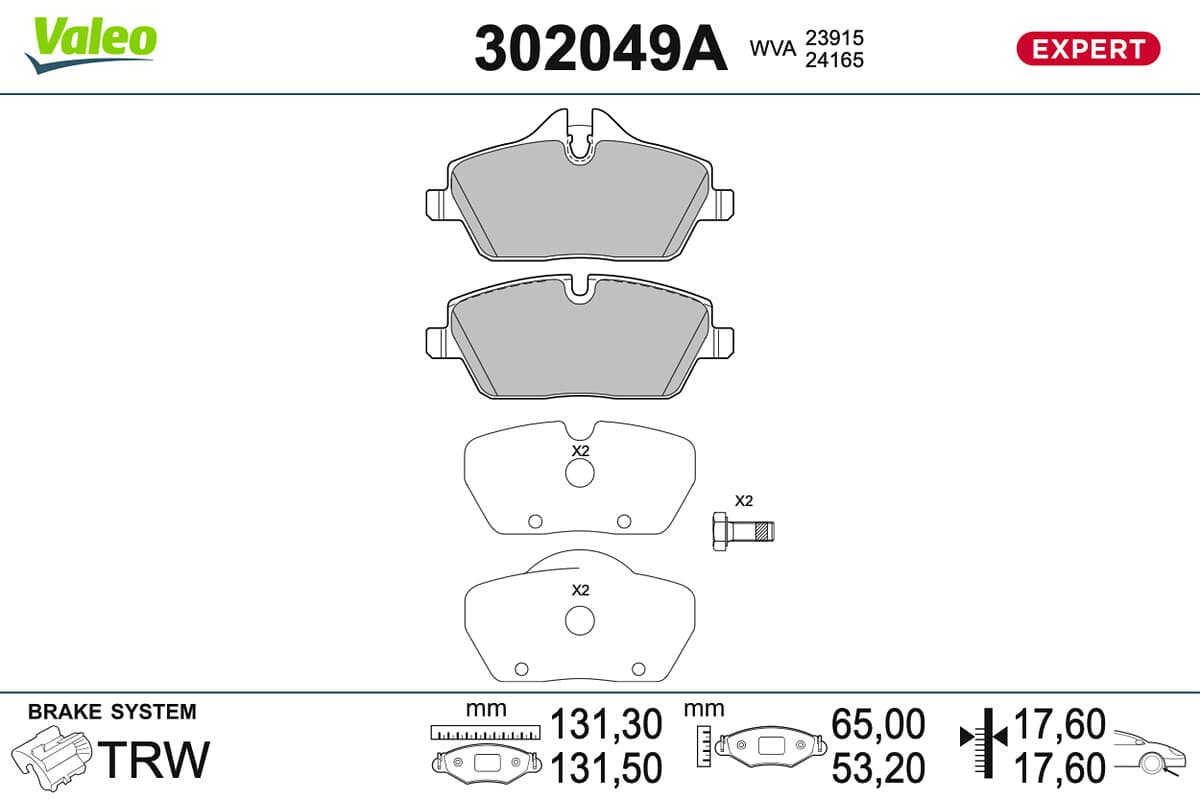 VALEO Sada brzdových platničiek kotúčovej brzdy 302049A 1
