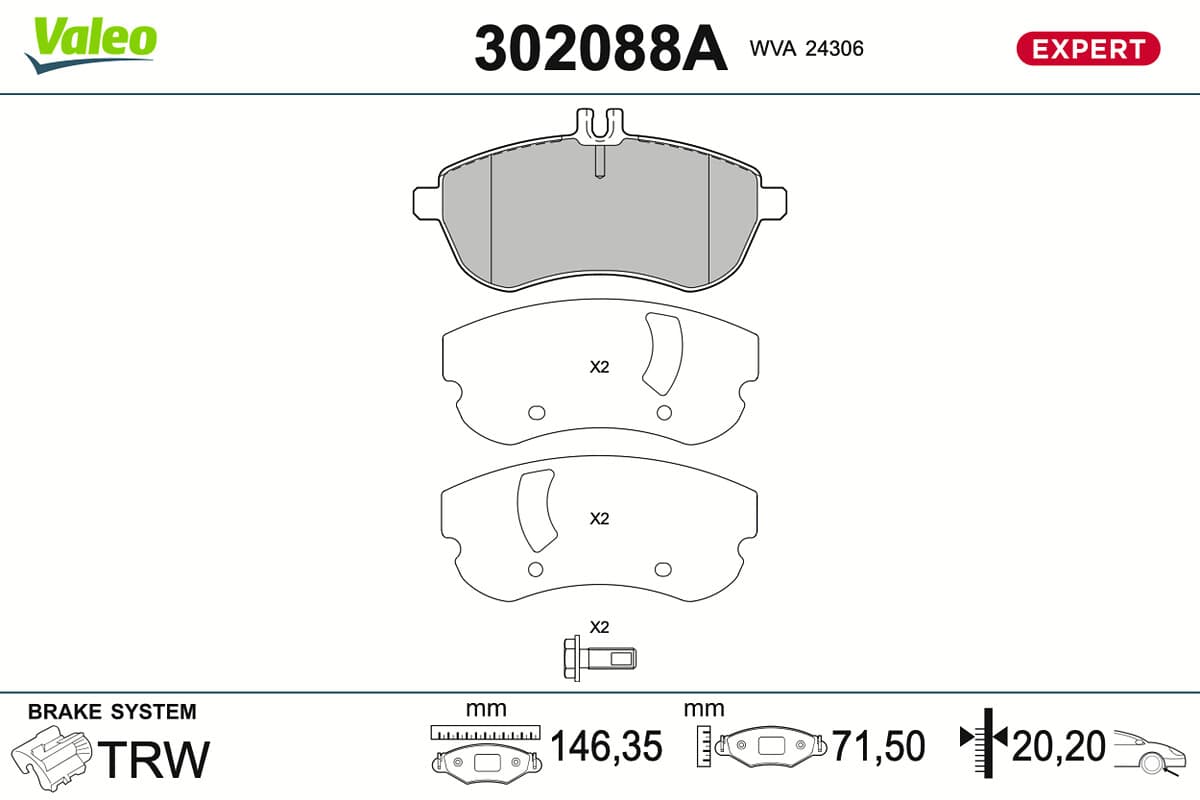 VALEO Sada brzdových platničiek kotúčovej brzdy 302088A 1